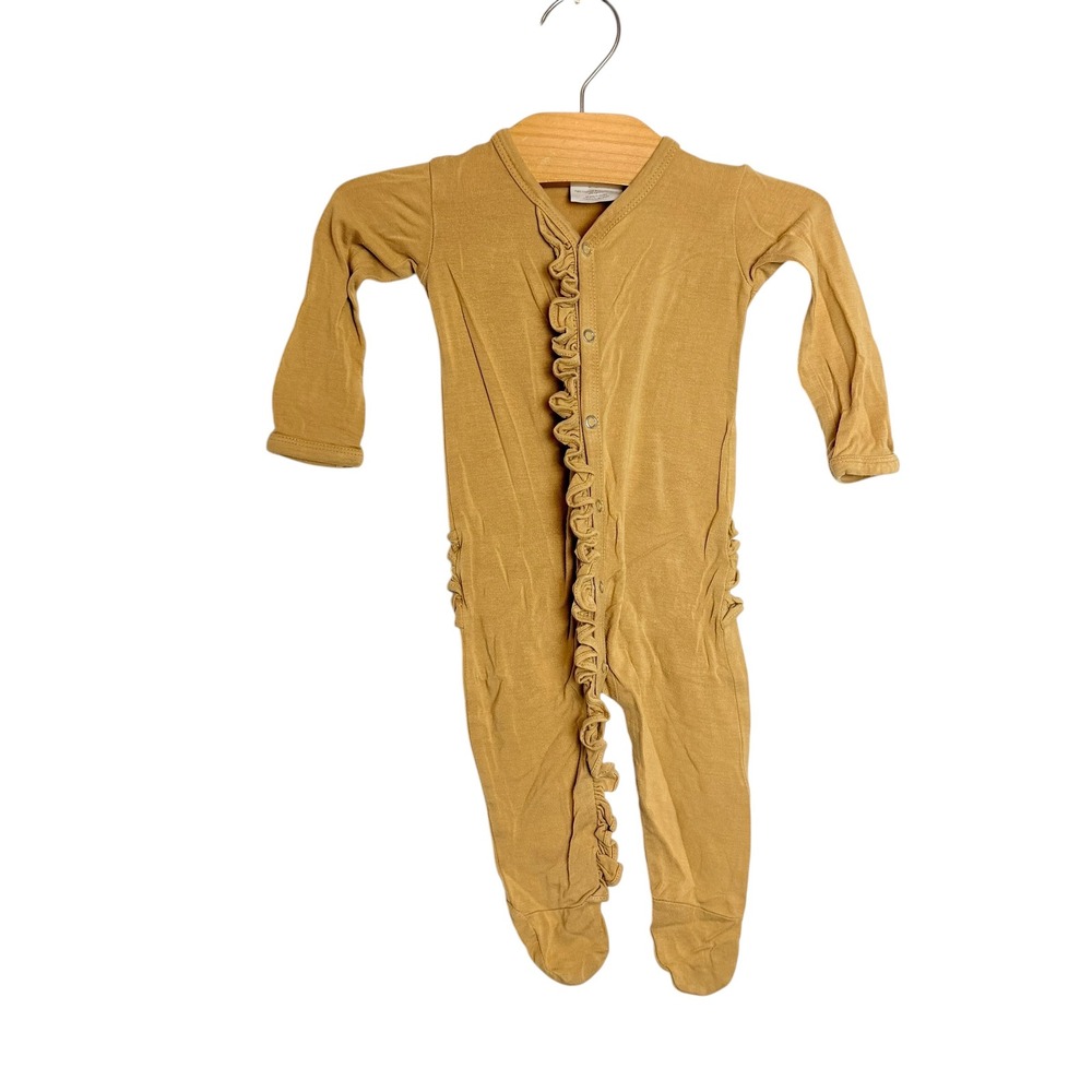 Spearmint Love Mustard Yellow Bamboo Ruffle Footie Sleeper Romper 3-6 Months